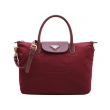Prada Tessuto nylon tas met leren afwerking, bordeauxrood