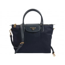 Prada Tessuto nylon tas met leren afwerking, donkerblauw.