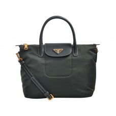 Prada Tessuto Nylon Tote met leren afwerking, donkergroen