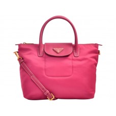 Prada Tessuto Nylon Tote met leren afwerking, felroze