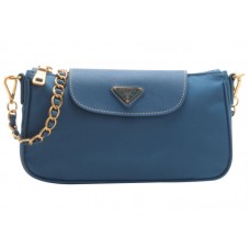 Prada Tessuto Nylon Polstasje met Saffiano Lederen Polsbandje Blauw