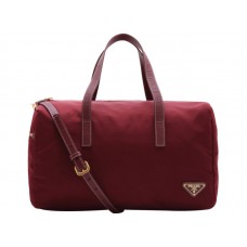 Prada Vela nylon handtas met handvat, bordeauxrood