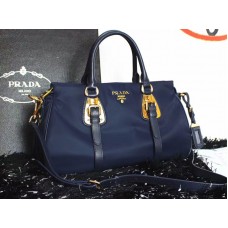 Prada Tessuto Nylon Handtas met Handvat van Zacht Kalfsleer, Blauw