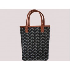 Goyard Poitiers Tote in zwart met bruine leren afwerking.