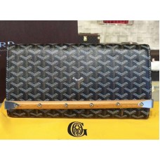 Goyard Chevron Monte Carlo Bois Clutch in zwart met bruine lederen afwerking