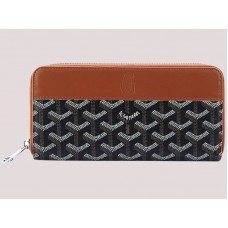 Goyard Goyardine Matignon portemonnee zwart met bruin lederen bekleding