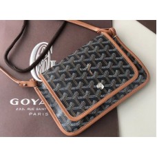 Goyard Goyardine Plumet Crossbody Portemonnee Zwart met Bruine Lederen Afwerking