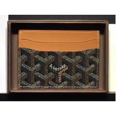 Goyard Goyardine Saint Sulpice kaarthouder zwart met bruine leren afwerking