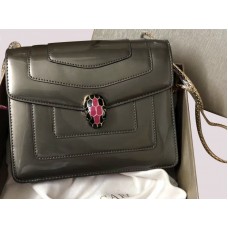 Bvlgari Flap Cover Serpenti Forever 20cm Metallic Calfskin Donkergrijs