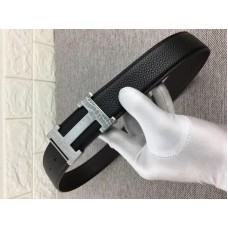 Hermes zilveren H-riemgesp en omkeerbare leren riem zwart