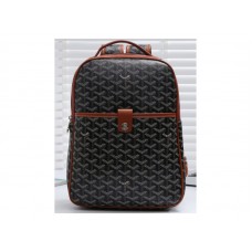 Goyard Saint Sulpice rugzak, zwart met bruine leren afwerking.