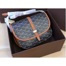 Goyard Goyardine Chevron Messenger Bag in zwart met bruine leren afwerking.