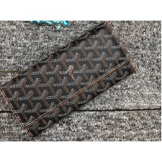 Goyard Varenne Chevron lange portemonnee in zwart met bruine leren afwerking.