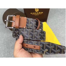Goyard Chevron Goyardine leren riem zwart met bruine leren afwerking