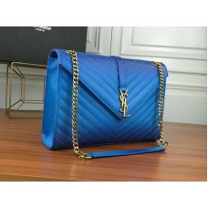 Saint Laurent YSL Monogram Satchel in blauw matelasséleer