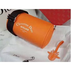 Dior rolkoffer in denim generfd kalfsleer, oranje