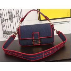 Fendi Baguette grote denim tas in blauw en rood