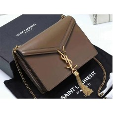 Saint Laurent Cassandra Monogram Clasp tas van kalfsleer, bruin