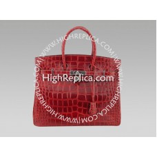 Hermes Birkin 35 cm rode tas met krokodillenprint
