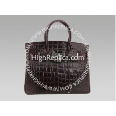 Hermes Birkin 35 cm chocoladekleurige tas met krokodillenprint