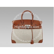 Hermes Birkin 35 cm tas van Toile en Togo leer, bruin.