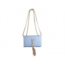 Yves Saint Laurent Mini Monogram Tas in origineel leer, lichtblauw