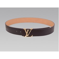 Louis Vuitton leren riem met initialen, bruin en met gouden gesp.