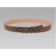 Louis Vuitton Initial Damier riem met zwarte en zilveren gesp.