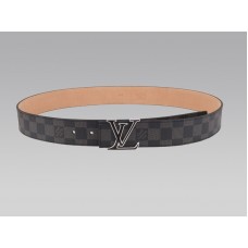 Louis Vuitton Initial Damier Graphite riem met zwarte en zilveren gesp