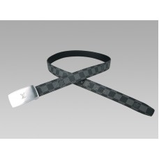 Louis Vuitton Cut Long Damier Graphite riem met zilveren gesp