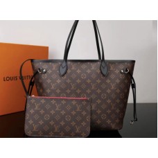 Louis Vuitton Neverfull MM met Monogram Canvas en zwarte leren afwerking.