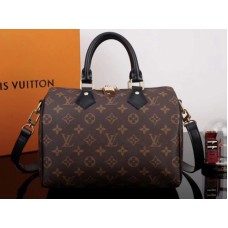 Louis Vuitton Monogram Canvas Speedy Bandouliere 25 met zwarte leren afwerking