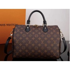 Louis Vuitton Monogram Canvas Speedy Bandoulière 30 met zwarte leren afwerking