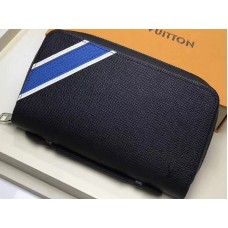 Louis Vuitton Taiga leren portemonnee met strepen en ritssluiting, XL, zwart m64019-A