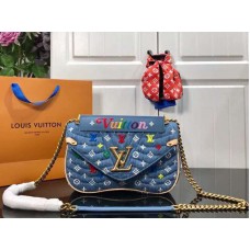 Louis Vuitton Monogram Denim New Wave Chain Bag Mm Blauw m53692