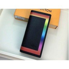 Louis Vuitton Taiga leren Brazza portemonnee met kleurrijke afwerking, zwart m32572