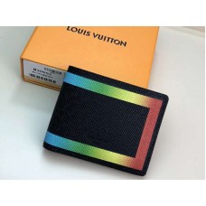 Louis Vuitton Taiga leren portemonnee met meerdere vakken, kleurrijke afwerking, zwart m30952