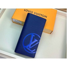 Louis Vuitton Epi Leather Brazza portemonnee in marineblauw met blauwe initialen m67911