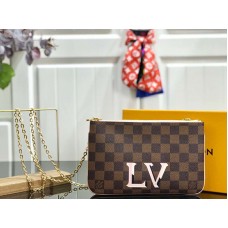 Louis Vuitton Damier Ebene Canvas Pochette Dubbele Rits Roze n60254