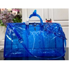 Louis Vuitton Monogram Embossed PVC Keepall Bandouliere 50 Blauw?m53272